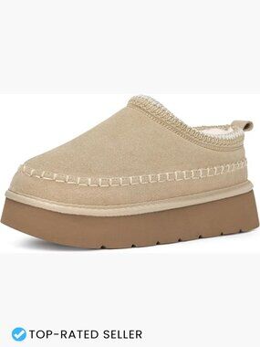 Genuine Suede Platform Slippers Faux Fur Lined Slip On Winter Wear